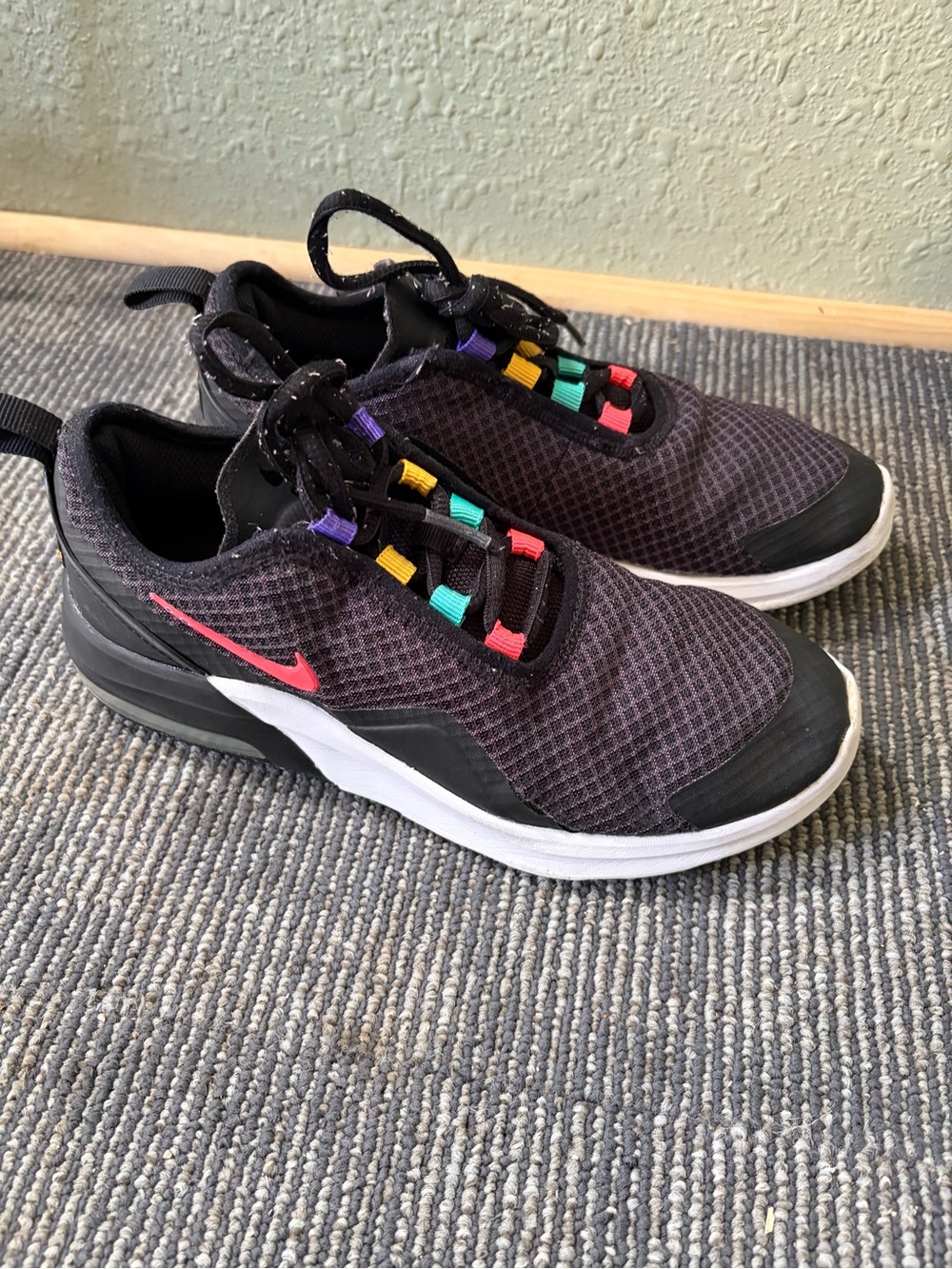 Nike Kids Black Mesh Sneakers with Multicolor Lace Accents Size 4.5 Y
